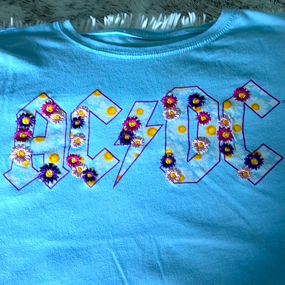 Tops | Ac Dc Baby Blue Tee Crop Size Small Super Soft Embroidered ...